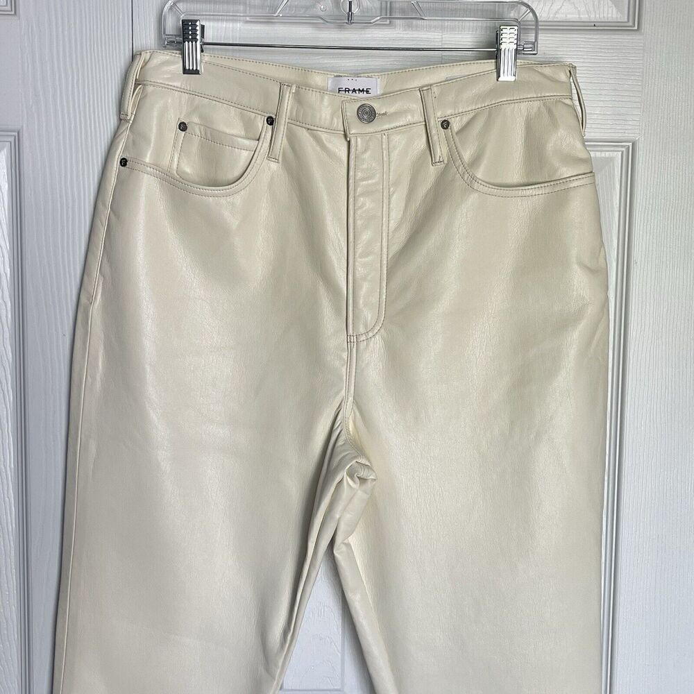 FRAME Womens Pants Size 32 Ivory Bone Faux Leather Straight Jean New - Picture 14 of 16